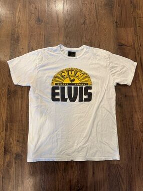 Original Retro Brand Elvis Sun Records Company White T-Shirt with Yellow Logo